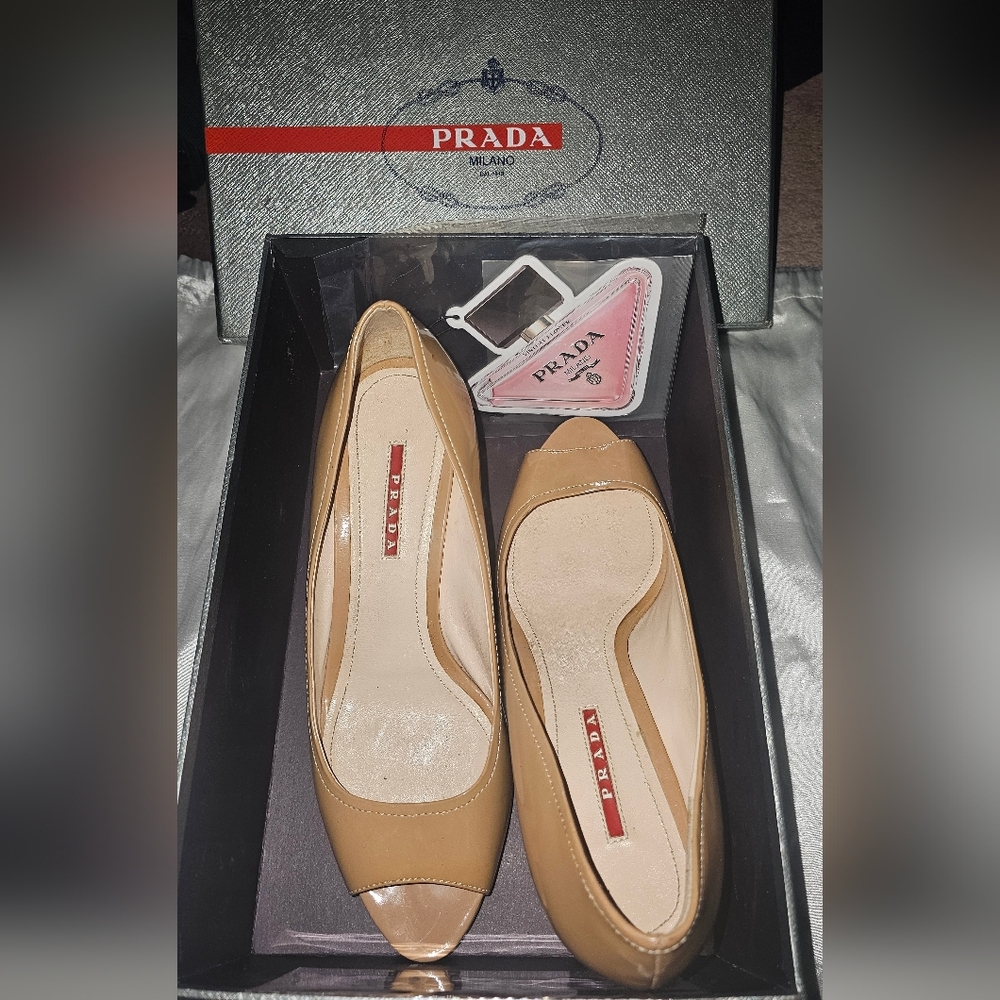 Prada Women's Nude Peep Toe Wedges